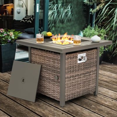 Image showing  Outdoor 30 in. Propane Square Rattan Fire Pit Table, Brown