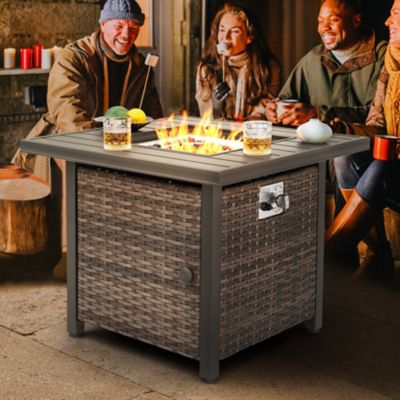 Image showing  Outdoor 30 in. Propane Square Rattan Fire Pit Table, Brown