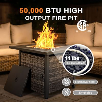 Image showing  Outdoor 30 in. Propane Square Rattan Fire Pit Table, Brown