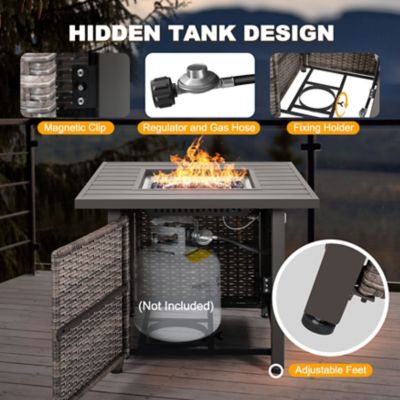 Image showing 5 th Nuu Garden Outdoor 30 in. Propane Square Rattan Fire Pit Table, Brown