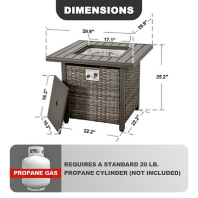 Image showing 6 th Nuu Garden Outdoor 30 in. Propane Square Rattan Fire Pit Table, Brown