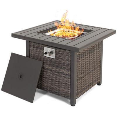 Image showing 9 th Nuu Garden Outdoor 30 in. Propane Square Rattan Fire Pit Table, Brown