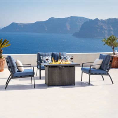 Nuu Garden Outdoor Fire Pit Table and Sofas with Cushions, 5 pc.