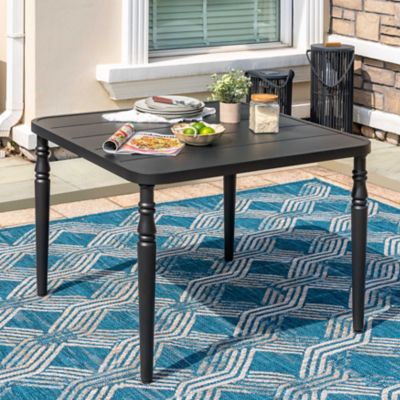 Nuu Garden Patio Square Metal Dining Table with Umbrella Hole