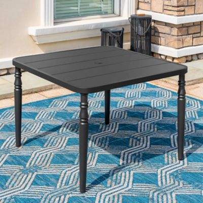 Image showing  Patio Square Metal Dining Table with Umbrella Hole