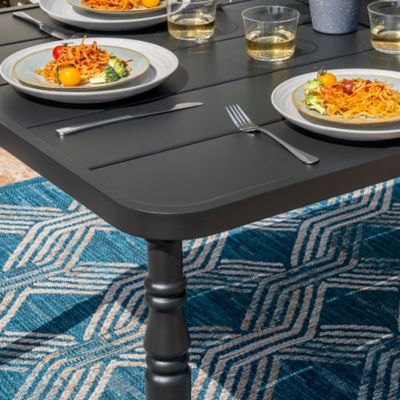 Image showing  Patio Square Metal Dining Table with Umbrella Hole