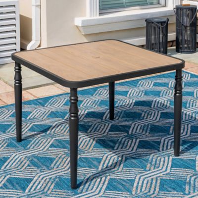 Image showing  Outdoor Dining Table with Wood-Grain Top, Umbrella Hole