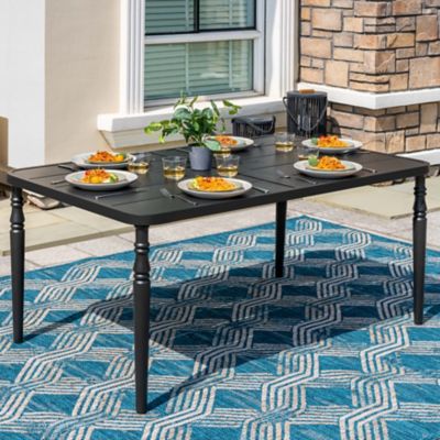 Nuu Garden Outdoor Rectangle Metal Dining Table with Umbrella Hole