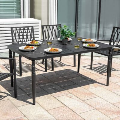 Image showing  Outdoor Rectangle Metal Dining Table with Umbrella Hole