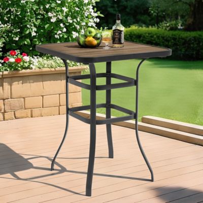 Image showing  Outdoor 31 in. Square Iron Table with Plastic Wood Tabletop