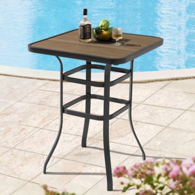 Image showing  Outdoor 31 in. Square Iron Table with Plastic Wood Tabletop