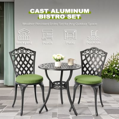Image showing  3 pc. Cast Aluminum Bistro Set with Green Cushions