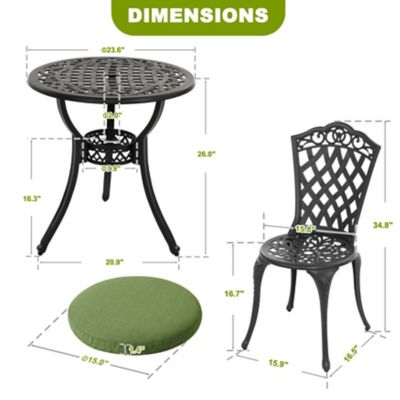 Image showing 5 th Nuu Garden 3 pc. Cast Aluminum Bistro Set with Green Cushions