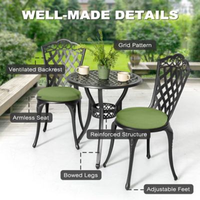 Image showing 6 th Nuu Garden 3 pc. Cast Aluminum Bistro Set with Green Cushions