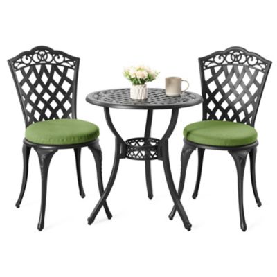 Image showing 9 th Nuu Garden 3 pc. Cast Aluminum Bistro Set with Green Cushions