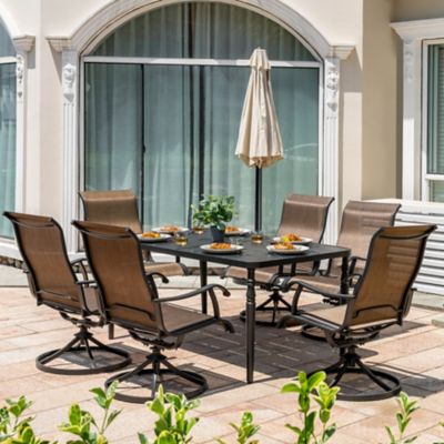 Image showing  7 pc. Patio Textilene Swivel Dining Set with Umbrella Hole
