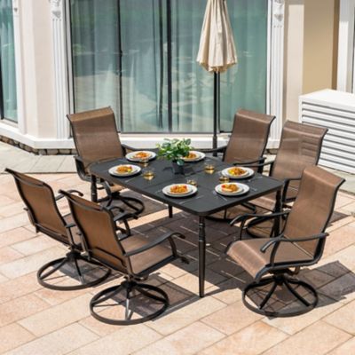 Image showing  7 pc. Patio Textilene Swivel Dining Set with Umbrella Hole