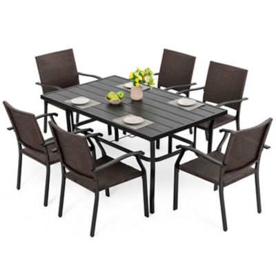 Image showing  7 pc. Patio Dining Set With Rattan Chairs