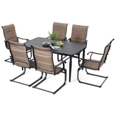 Image showing  7 pc. Metal Dining Set With Slatted Tabletop