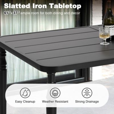 Image showing  7 pc. Metal Dining Set With Slatted Tabletop