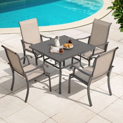 Image showing  5 pc. Outdoor Dining Set with Textilene Chairs, Gray