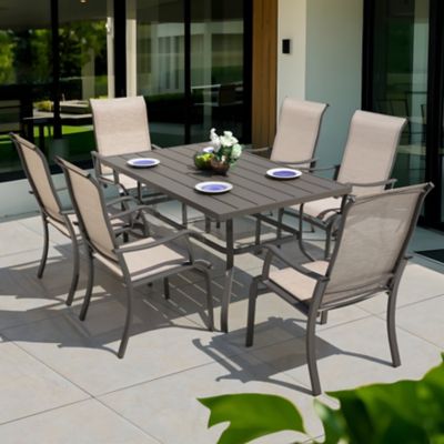 Image showing  7 pc. Outdoor Dining Set with Textilene Chairs, Gray