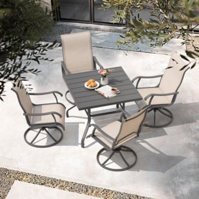 Image showing  5 pc. Outdoor Dining Set with Swivel Chairs, Gray
