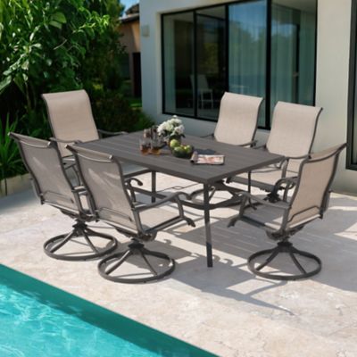 Image showing  7 pc. Outdoor Dining Set with Swivel Chairs, Gray