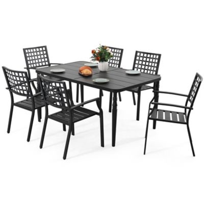 Image showing  7 pc. Iron Dining Set With Slatted Tabletop, SID1342-T331