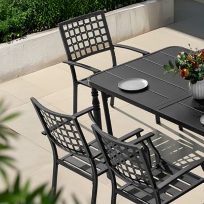 Image showing  7 pc. Iron Dining Set With Slatted Tabletop, SID1342-T331