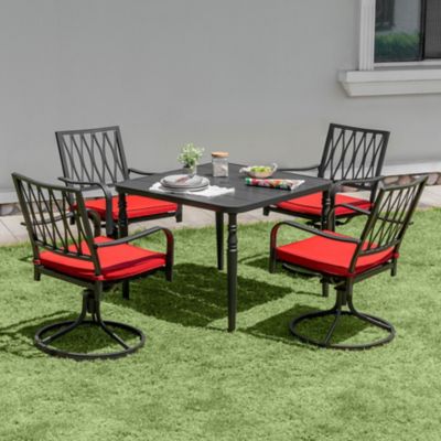 Image showing  5 pc. Outdoor Square Dining Set With Iron Swivel Chair, SID150S-T321