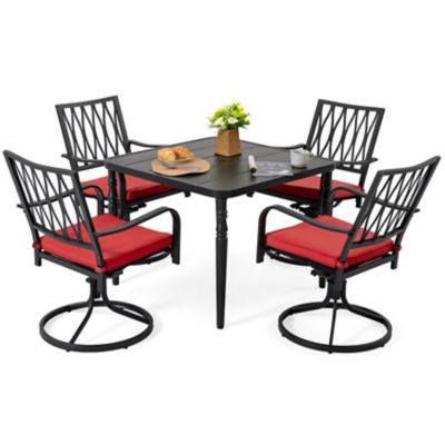 Image showing  5 pc. Outdoor Square Dining Set With Iron Swivel Chair, SID150S-T321