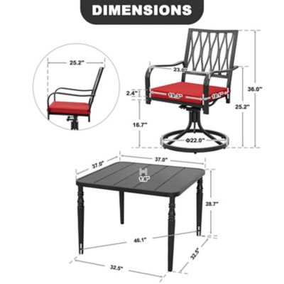 Image showing 5 th Nuu Garden 5 pc. Outdoor Square Dining Set With Iron Swivel Chair, SID150S-T321
