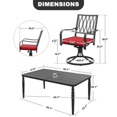 Image showing 5 th Nuu Garden 7 pc. Metal Dining Set with Swivel Chairs
