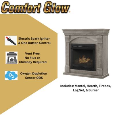 Image showing  Vent-Free Gas Fireplace, Dual Fuel LP & NG, 950 sq. ft., 26,000 BTU, PewterOak, Adjustable Thermostat