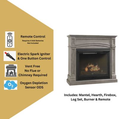 Image showing  Vent-Free Gas Fireplace, Dual Fuel (LP & NG), 1,400 sq. ft., 33,000 BTU's, Pewter Oak, Remote Control