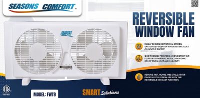 Image showing 1 th Seasons Comfort 9 in. 2-Speed Twin Window Fan, Includes Feet for Floor Use, Fits Windows 22 - 33 in.