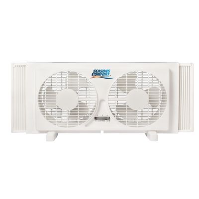 Image showing 2 th Seasons Comfort 9 in. 2-Speed Twin Window Fan, Includes Feet for Floor Use, Fits Windows 22 - 33 in.