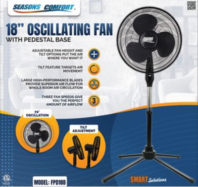 Image showing  18 in. 3-Speed Oscillating Pedestal Fan, Adjustable Height and Tilt Options, With Folding Base