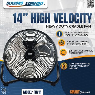 Image showing  14 in. 3-Speed High Velocity Heavy Duty Fan, All Metal Construction, 360 Degree Tilt, Cradle Base