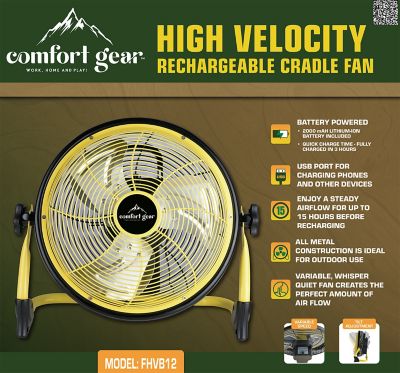 Image showing  12 in. Variable Speed Rechargeable Battery Powered High Velocity Fan, Metal Construction, 15 Hours of Use