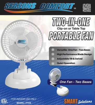 Image showing 5 th Seasons Comfort 6 in. 2-Speed Combo Desk/Table Top & Clip-On Fan, Adjustable Tilt & Swivel, Coated Metal Safety Grill