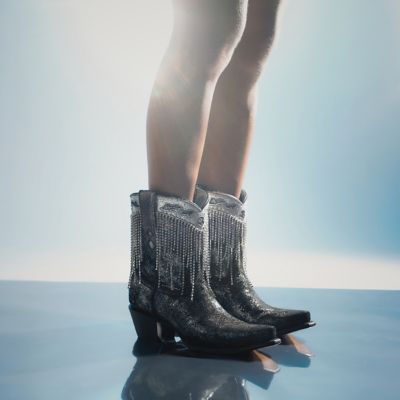 Image showing  Women's Crystals Fringe Snip Toe Ankle Boot