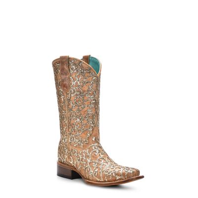 Corral Teen Glitter Inlay and Embroidery Square Toe Cowgirl Boot