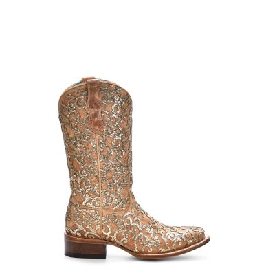 Image showing  Teen Glitter Inlay and Embroidery Square Toe Cowgirl Boot