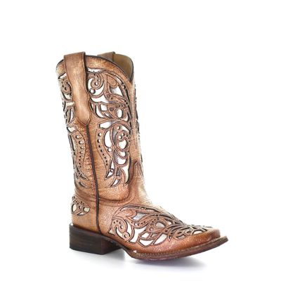 Corral Teen Shiny Inlay and Embroidery Square Toe Boot