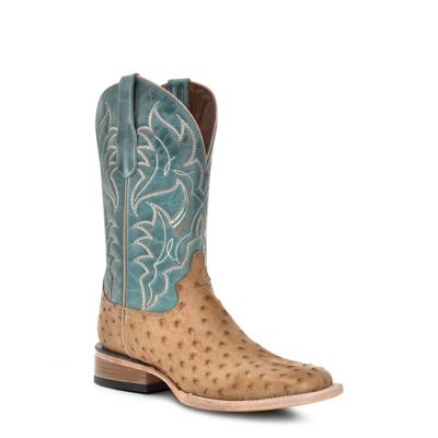 Circle G Men's Ostrich Embroidery Wide Square Toe Boot