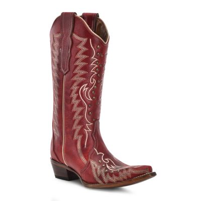 Circle G Women's Embroidery and Studs Snip Toe Cowgirl Boots