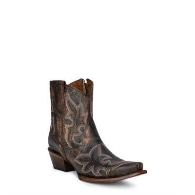 Circle G Women's Embroidery and Zipper Snip Toe Ankle Boot