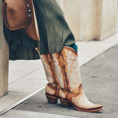 Image showing  Women's Luminescent Embroidery Crackled Straw Snip Toe Cowgirl Boot